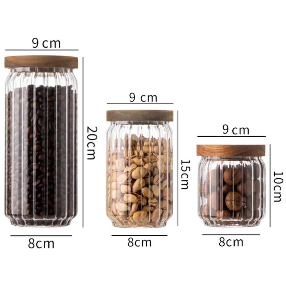 1Chase - Borosilicate Stripe Glass Food Storage Jar With Lid - 3pcs