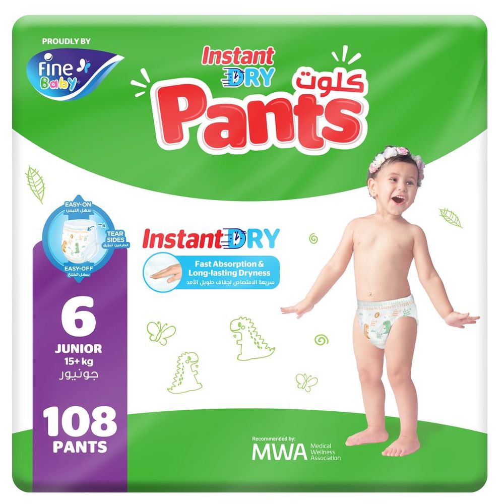 Fine Baby - Instant Dry Pants - Size 6 - Junior - 15 kg+ - Pack of 2 - 216 Pcs