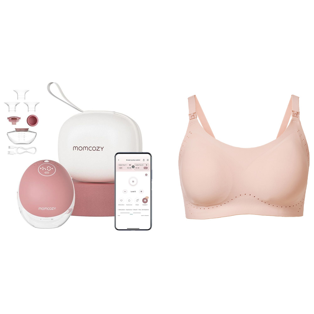 Momcozy - M9 Hands Free Electric Breast Pump - Cozy Red - 24 mm With Free Nursing Bra - Skin