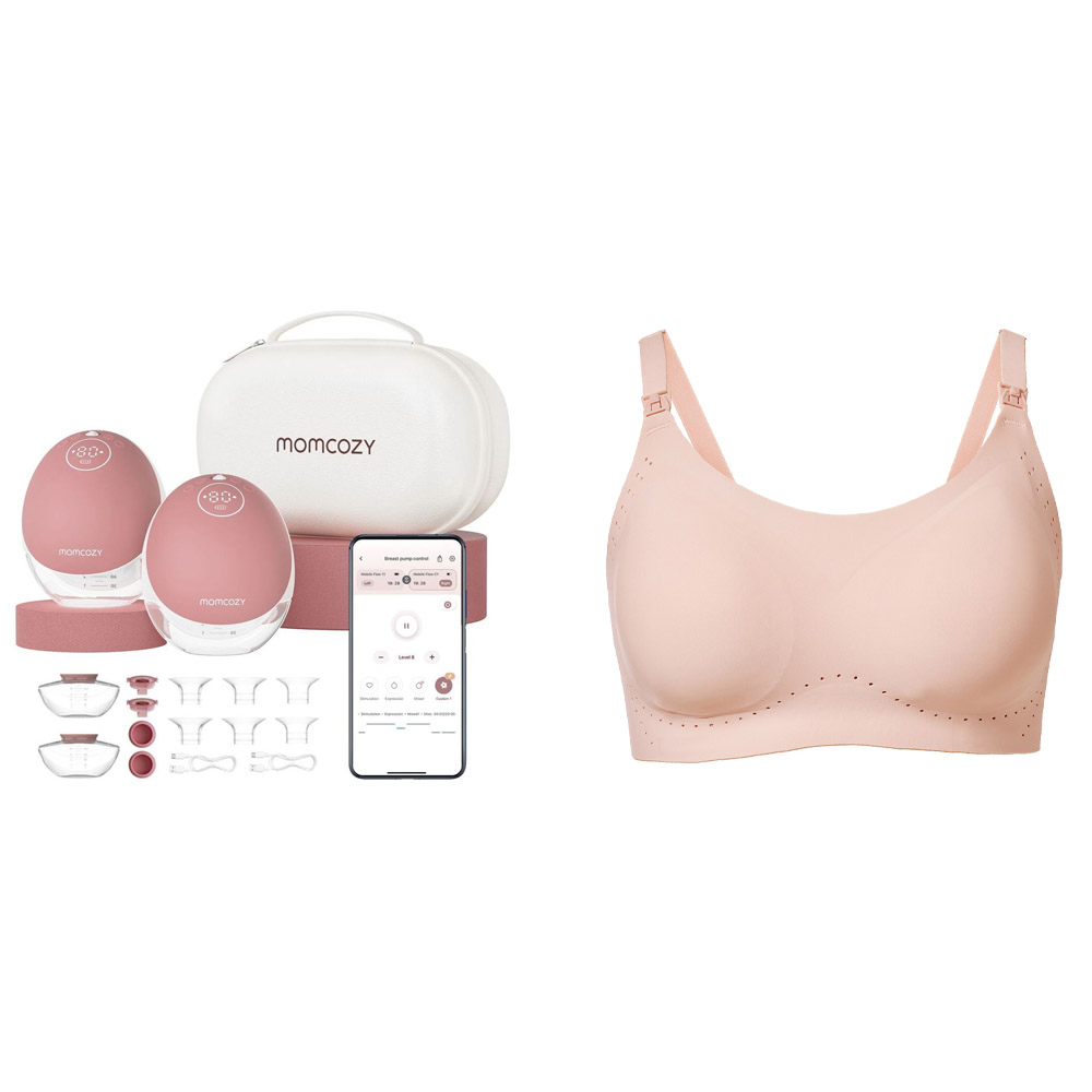 Momcozy - M9 Hands Free Breast Pump - Cozy Red - Pack of 2 - 24 mm With Free Nursing Bra - Skin