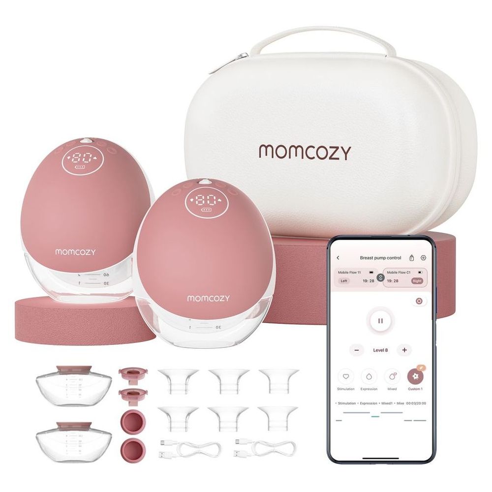 Momcozy - M9 Hands Free Breast Pump - Cozy Red - Pack of 2 - 24 mm With Free Nursing Bra - Skin