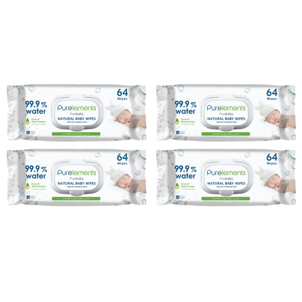 Purelements - Aloe Vera 99.9% Water Wipes - Pack of 4 - 256 Wipes