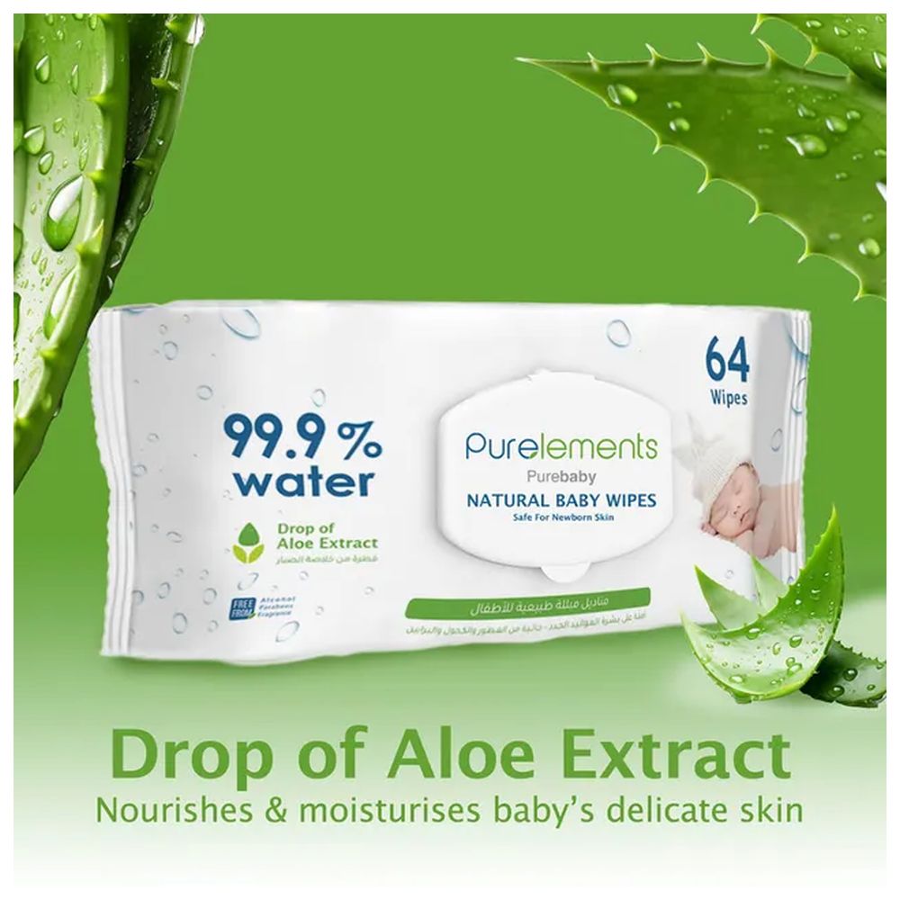 Purelements - Aloe Vera 99.9% Water Wipes - Pack of 4 - 256 Wipes