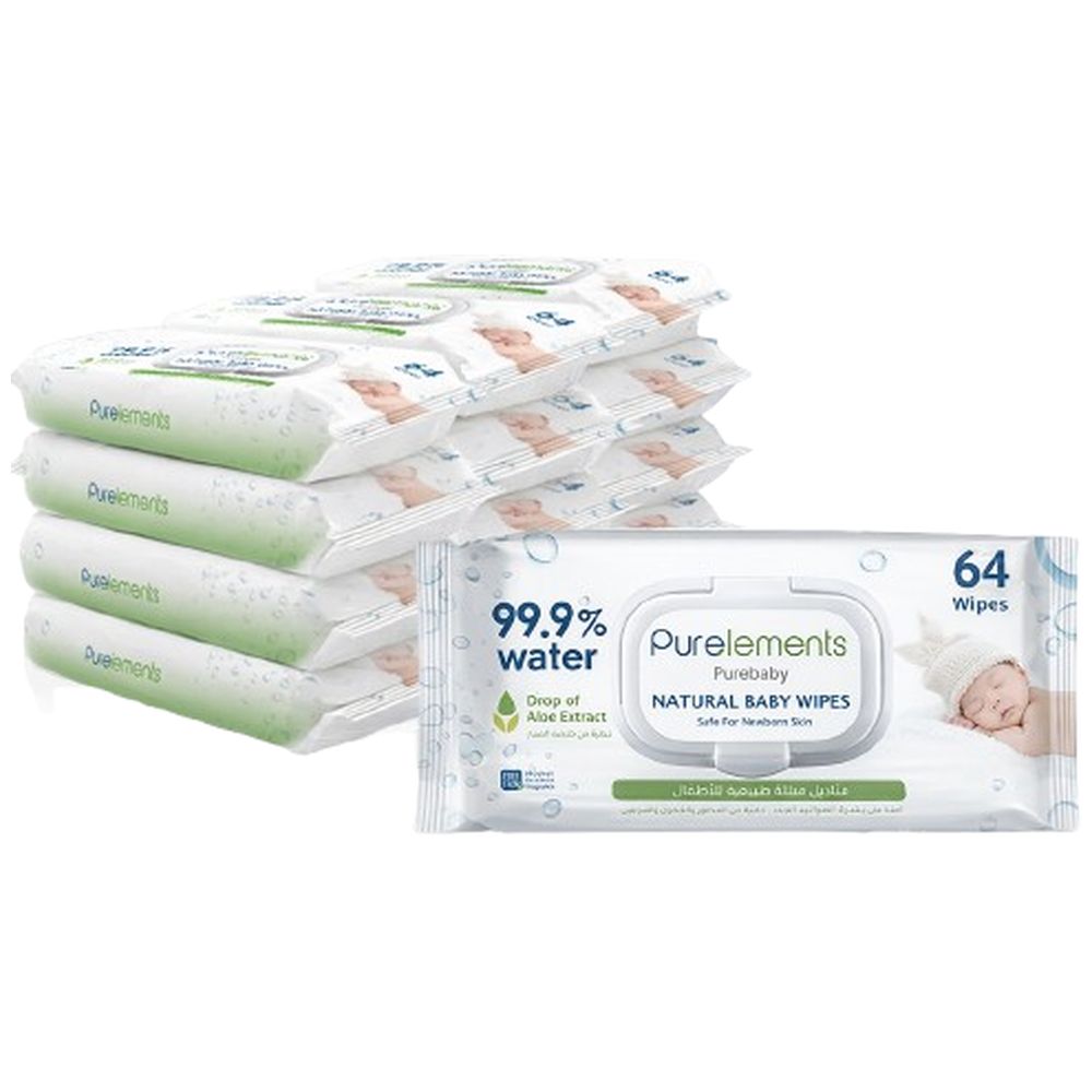 Purelements - Aloe Vera Waterwipes For Soothing Sensitive Skin - Pack Of 12 - 768 Pcs