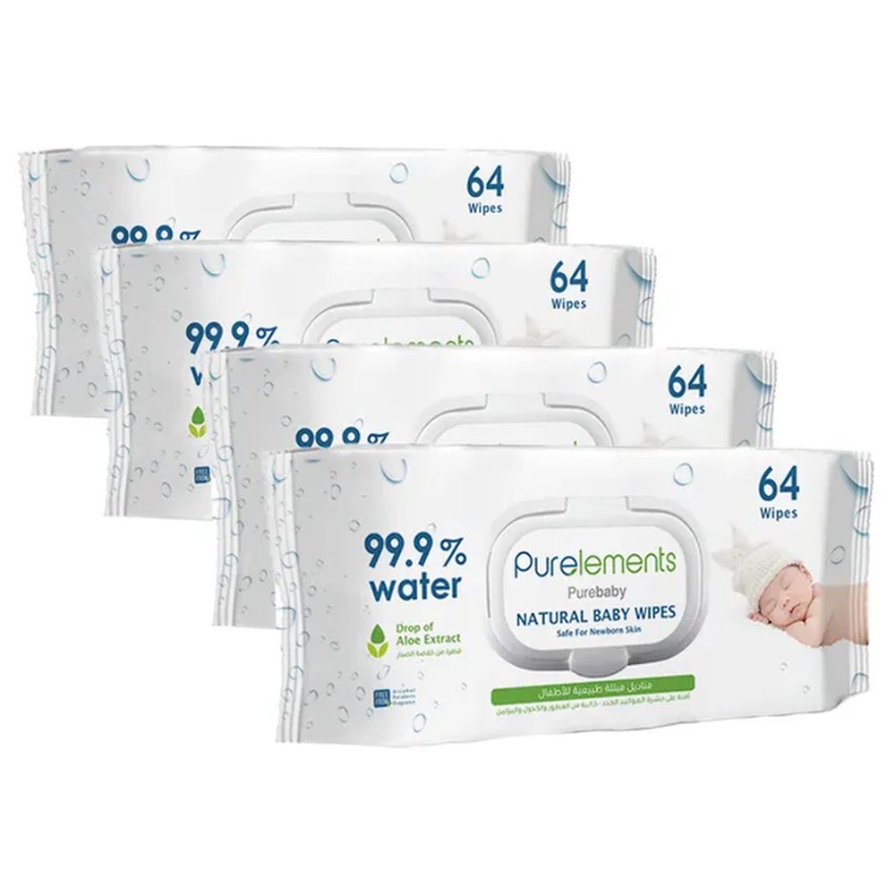 Purelements - Aloe Vera Waterwipes For Soothing Sensitive Skin - Pack Of 12 - 768 Pcs