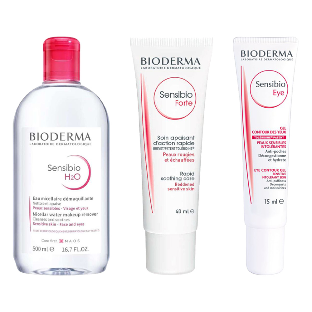 Bioderma - Sensibio Make-Up Removing Micelle Solution - 500 ml, Forte Cream - 40 ml And Eye Contour Gel - 15 ml