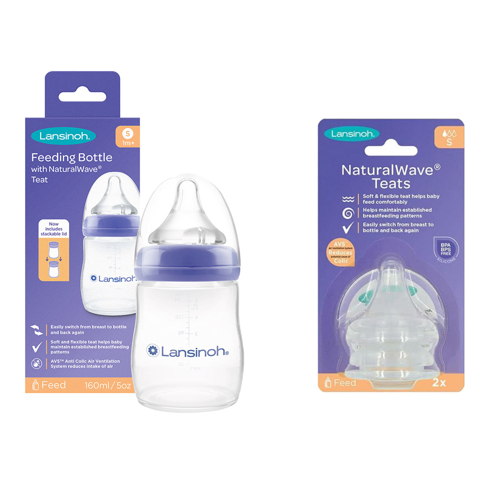 Lansinoh - Feeding Bottle - 160 ml And Naturalwave Slow Flow Teat - 2 Pcs