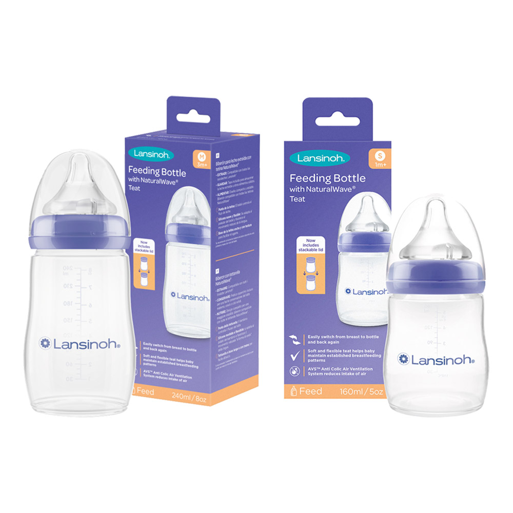 Lansinoh - Naturewave Glass Feeding Bottles - 2 Pcs - 160 ml And 240 ml