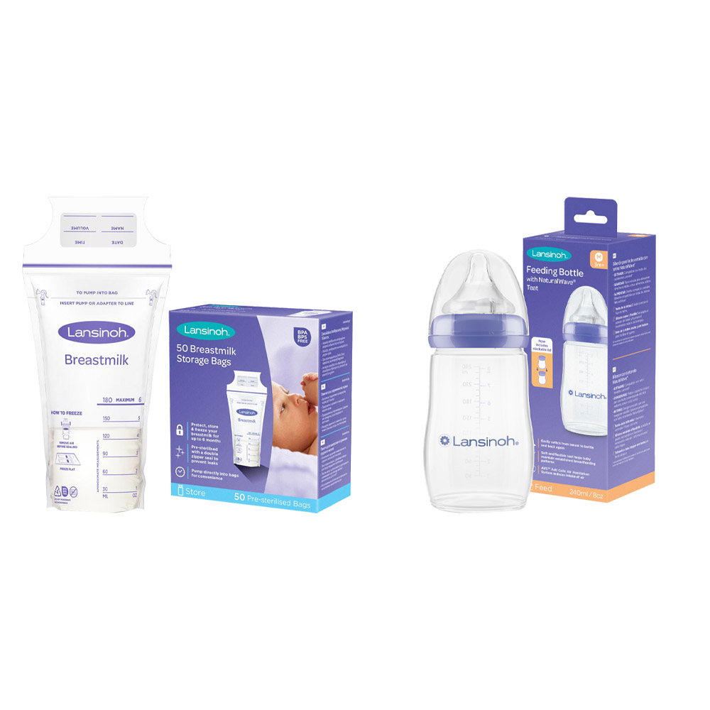 Lansinoh - Feeding Bottle - 240 ml With Breastmilk Storage Bags - 50 Pcs