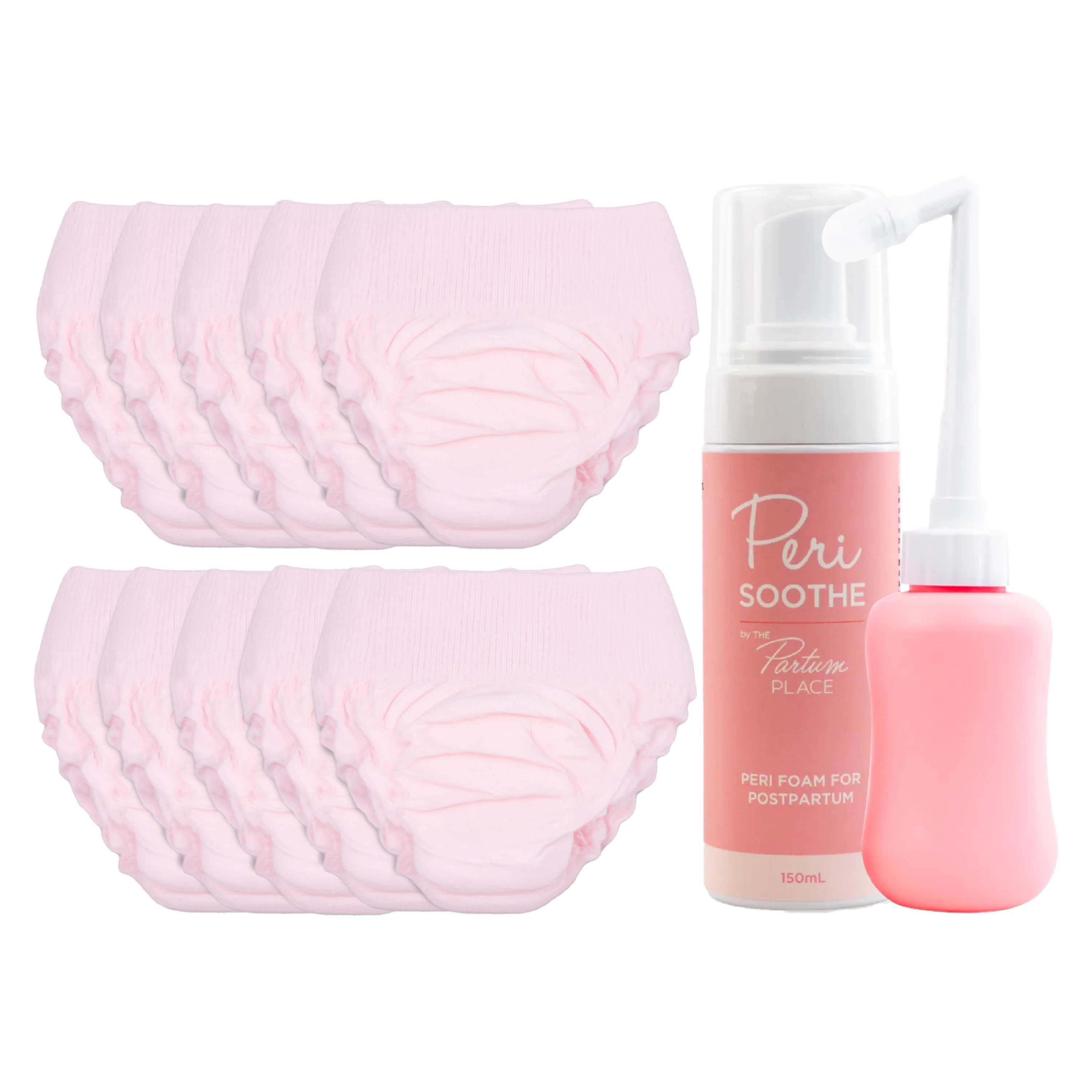 Partum Panties - High-Waisted Disposable Postpartum Underwear - Large - Pack of 15 With Postpartum Peri Soothe Foam - 150 ml And Postpartum Peri Bottle