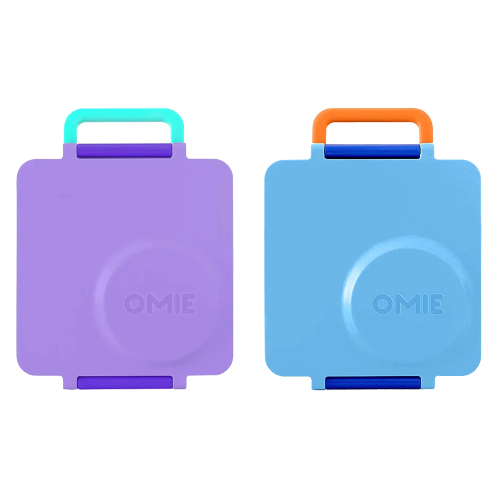 OmieBox - 3 Compartments Kids Bento Box with Insulated Thermos - Purple And Blue - 2 Pcs