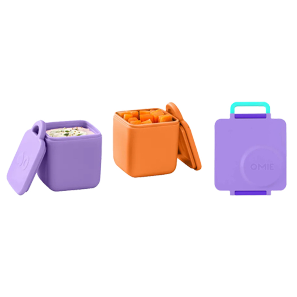 Omiebox - 3 Compartments Bento Box With Insulated Thermos And OmieDip Box Set - 2 Pcs - Purple