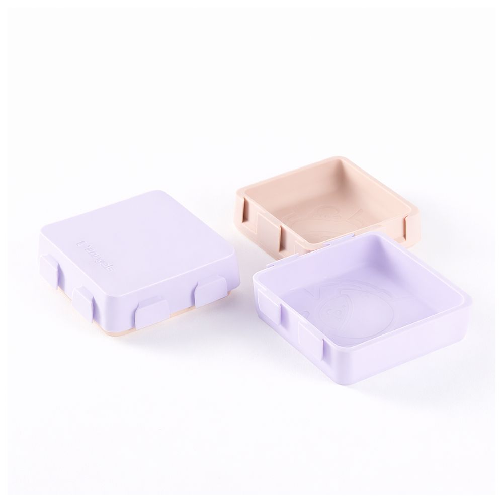 2angels - 2-Pack Silicone Spoons with Travel Case And 2 in 1 Silicone Plate - Lavender/Latte