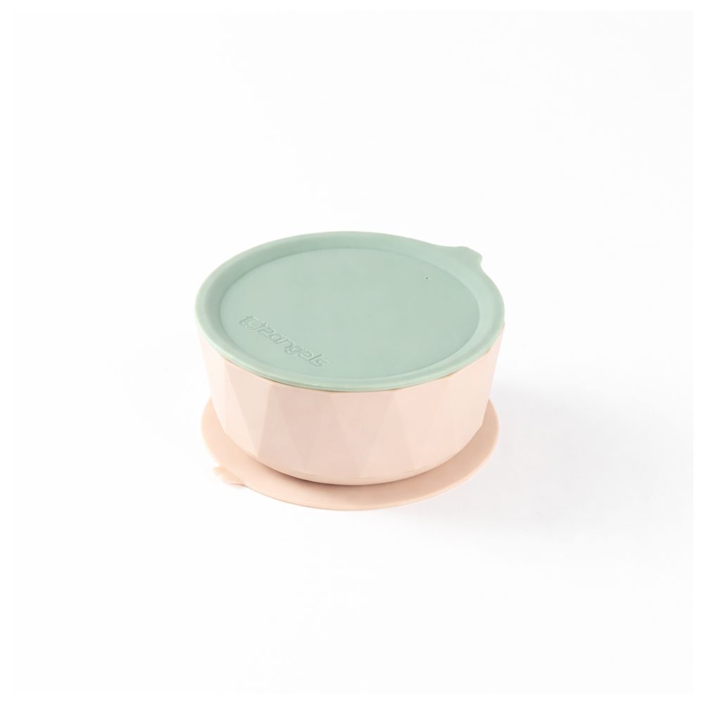 2angels - Silicone Suction Bowl with Lid, 2-Pack Spoons with Travel Case And Foldable Silicone Bib - Latte