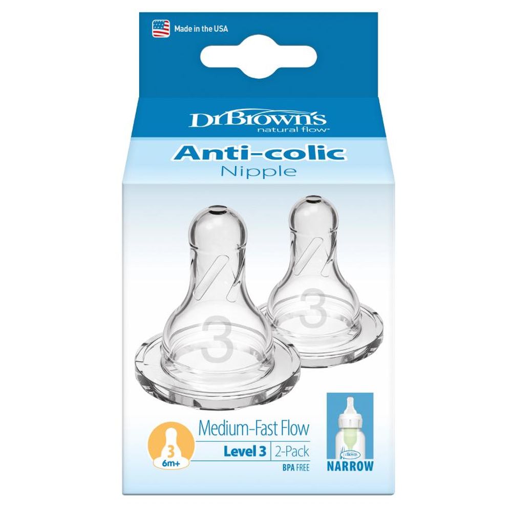 Dr. Brown's - Narrow Options+ Bottle - 250 ml - 3 Pcs With Nipple Level 3 - 2 Pcs