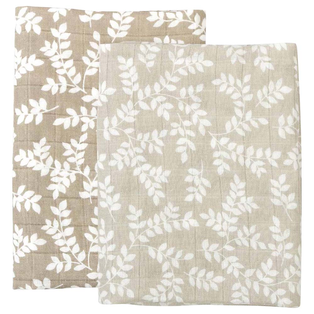 A little Lovely Company Muslin Cloth Set of 2 Leaves - Taupe