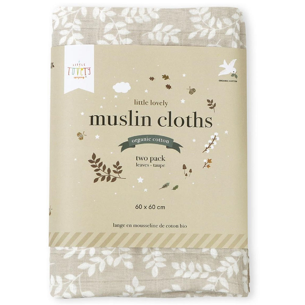 A little Lovely Company Muslin Cloth Set of 2 Leaves - Taupe