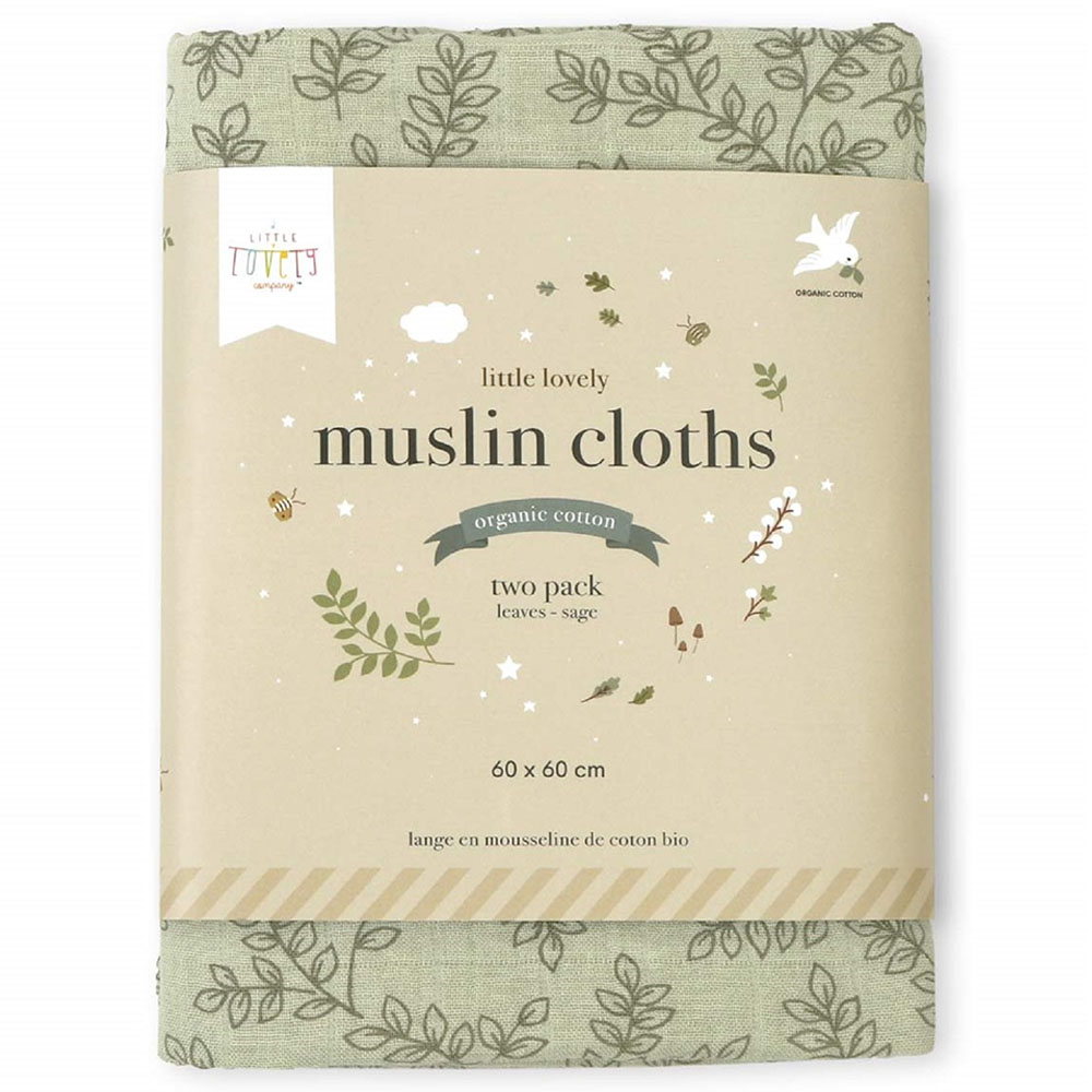 A little Lovely Company Muslin Cloth Set of 2 Leaves - Sage