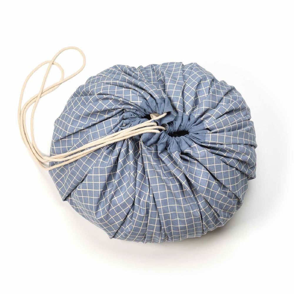 Play & Go - Organic Playmat & Storage Bag - Grid Blue