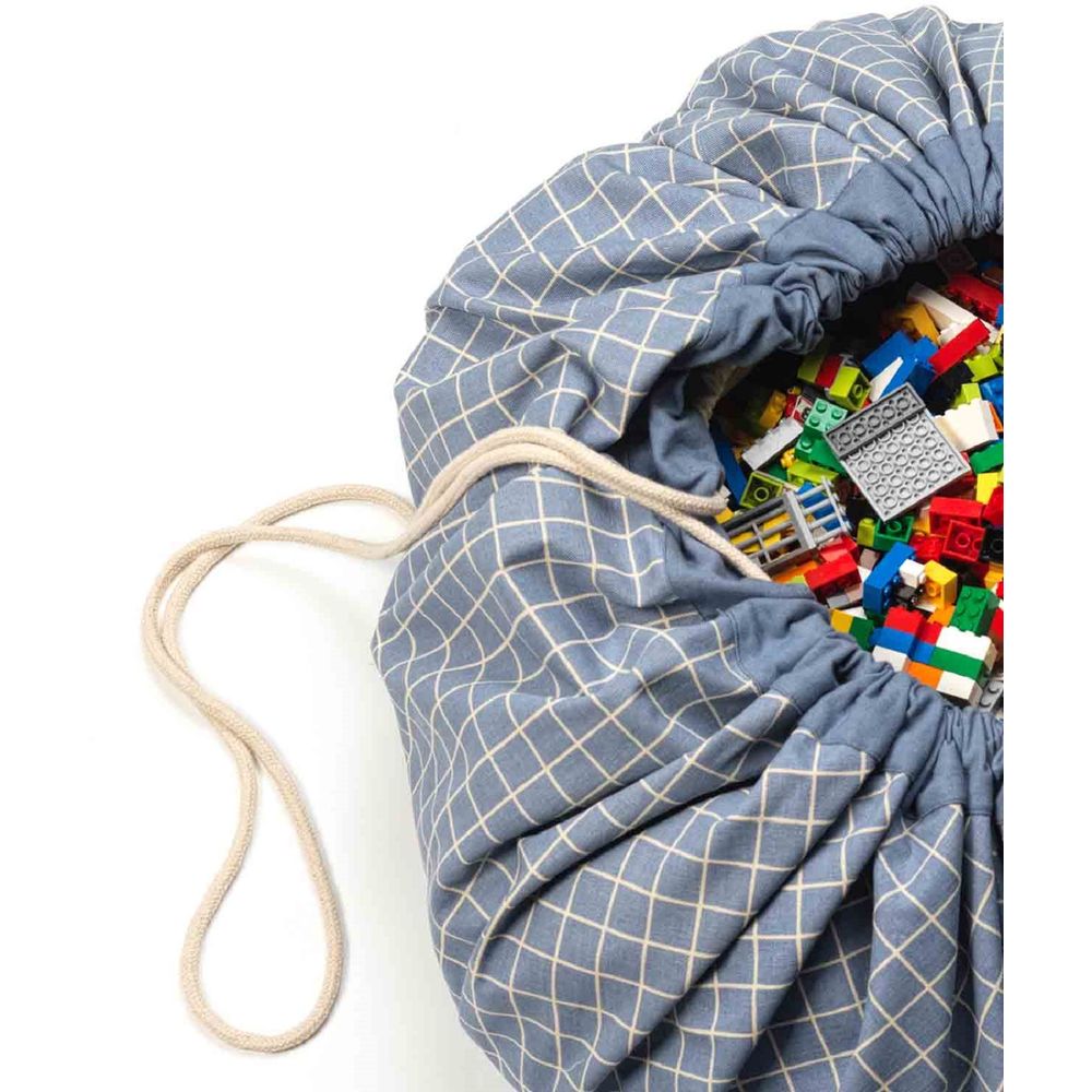 Play & Go - Organic Playmat & Storage Bag - Grid Blue