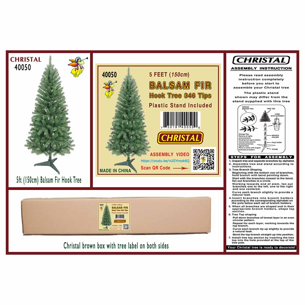 Balsam - Fir Hook Christmas Tree 346 Tips - 5ft (150cm) - Green