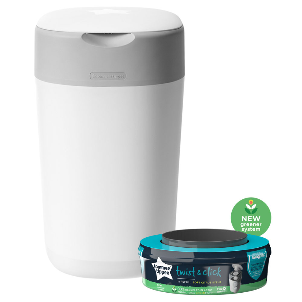 Tommee Tippee Twist & Click Nappy Disposal Sangenic Bin - White +