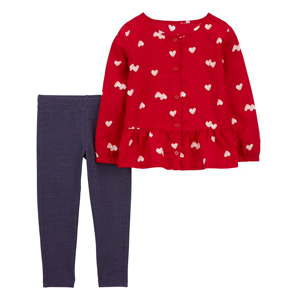 Buy Carters 2pc-Set Heart Top And Knit Denim Leggings Red