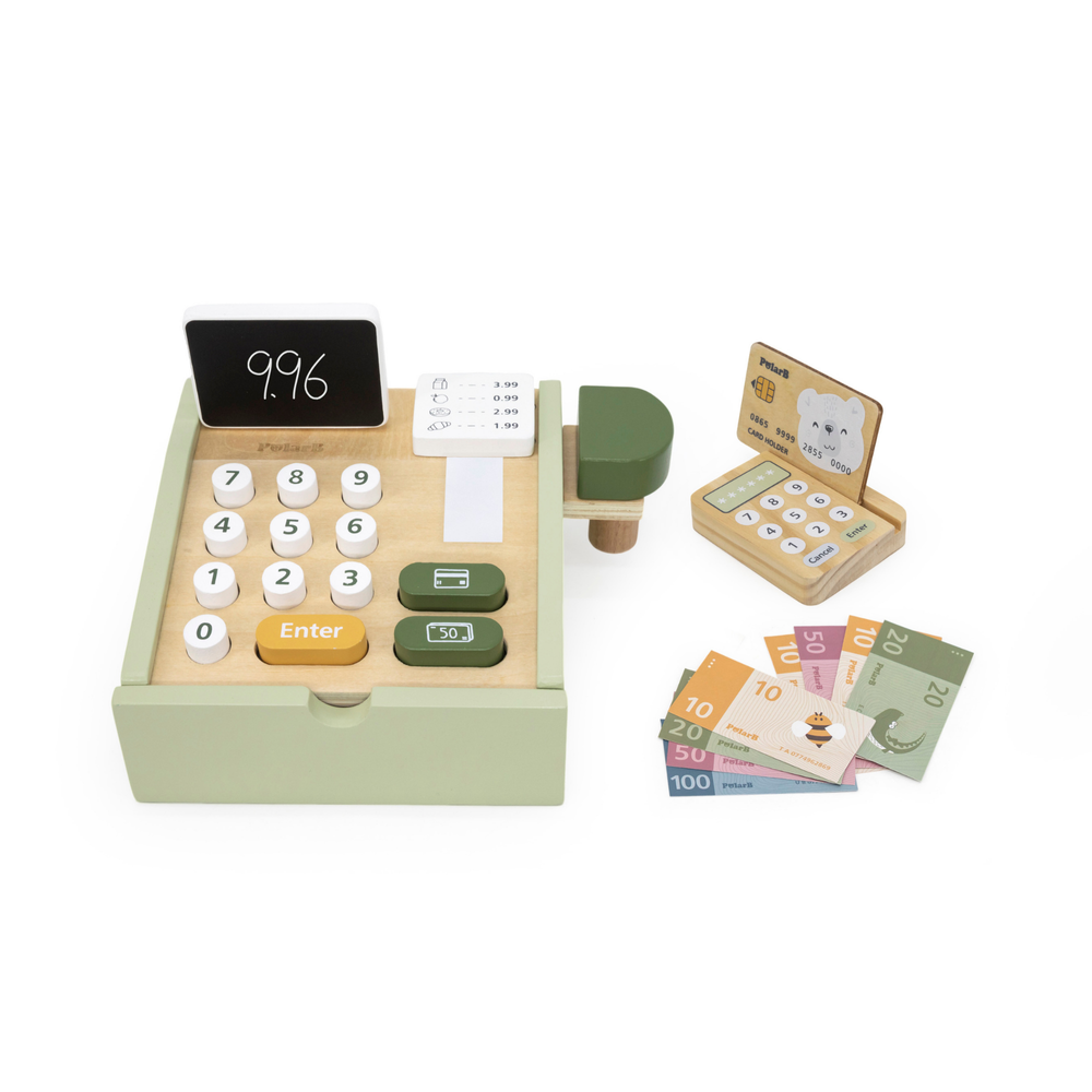 PolarB - Wooden Cash Register Playset - 25 Pcs