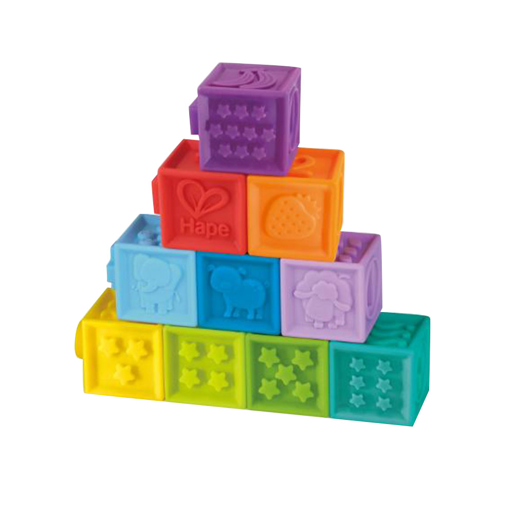 Hape Squeeze Me Blocks Soft Silicone Stacking Toy 10pcs Buy at Best Price from Mumzworld United Arab Emirates