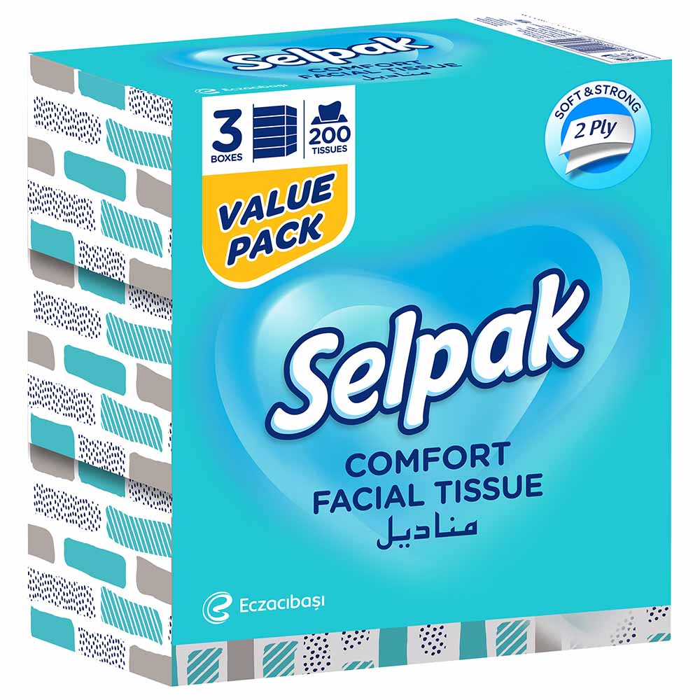 Selpak Comfort Boxed Facial Tissue 200 Sheets Pack of 3