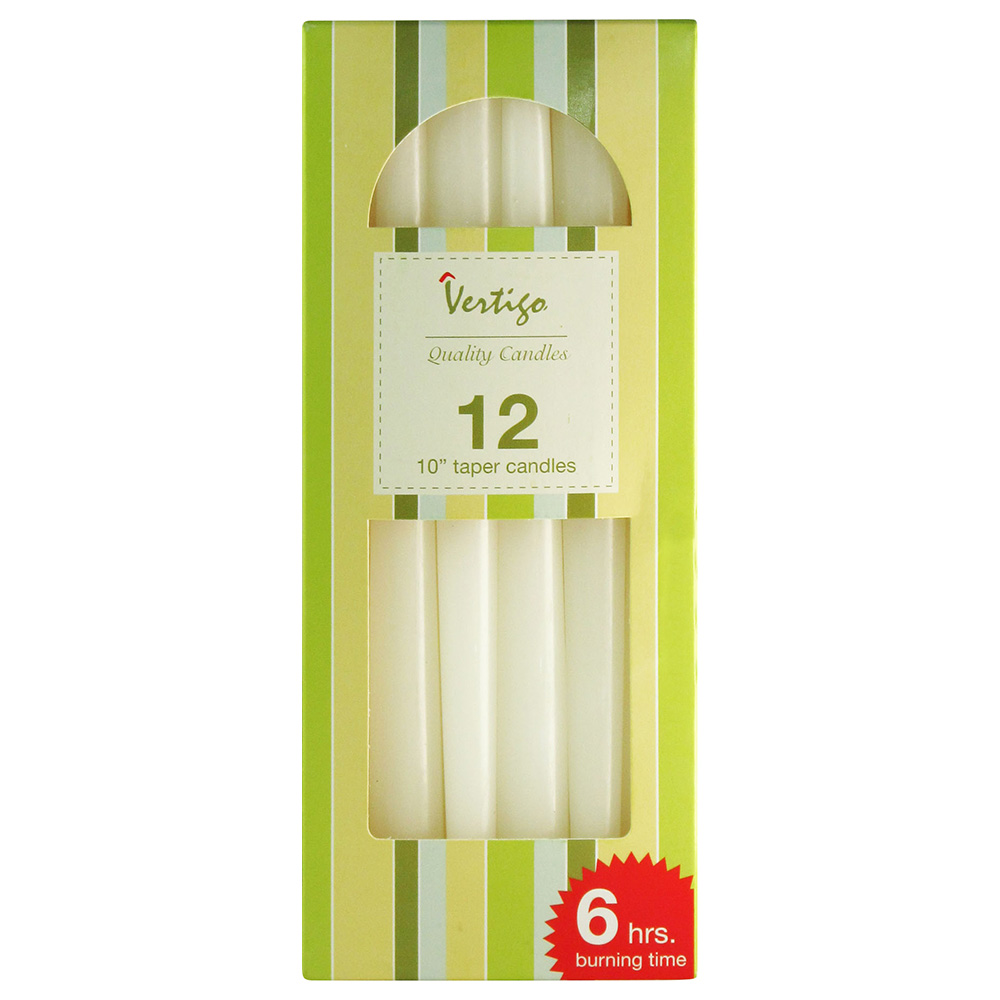 Vertigo Taper Candles Box Ivory 10Inch 12pcs