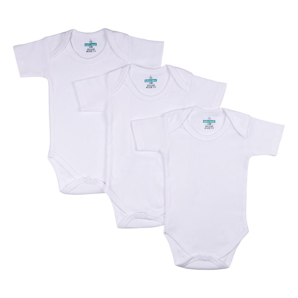 Babies Basic - 3pc-Set - Cotton Short Sleeves Bodysuit - White