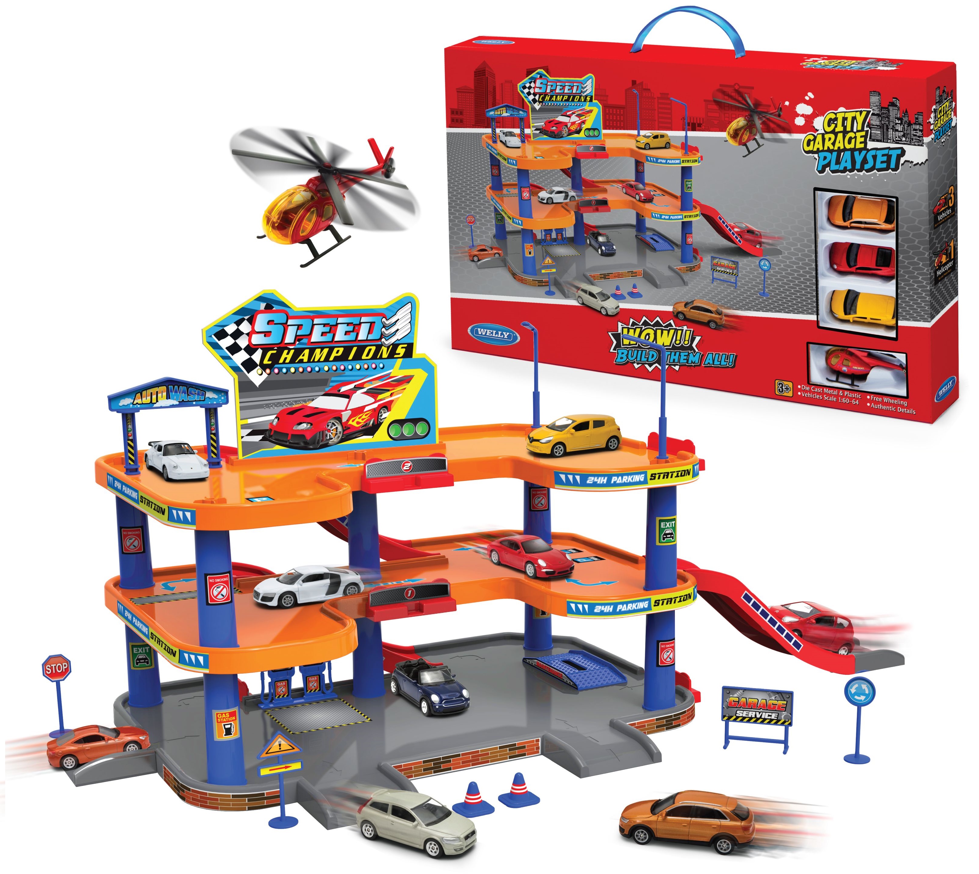 Welly 3 Level Garage Playset with 4 Free Wheel Vehicles Buy at Best
