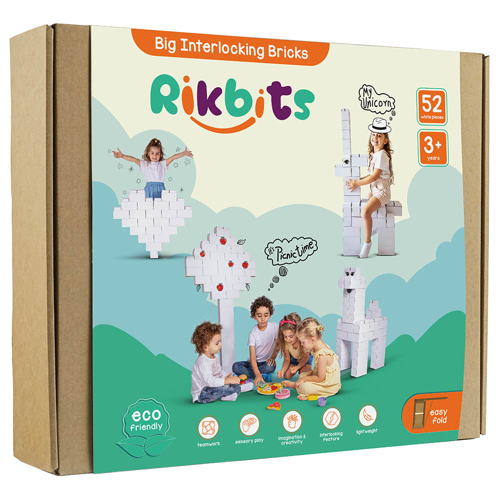 Buy Rikbits - Big Interlocking Building Blocks Kit - 52pcs - White in ...
