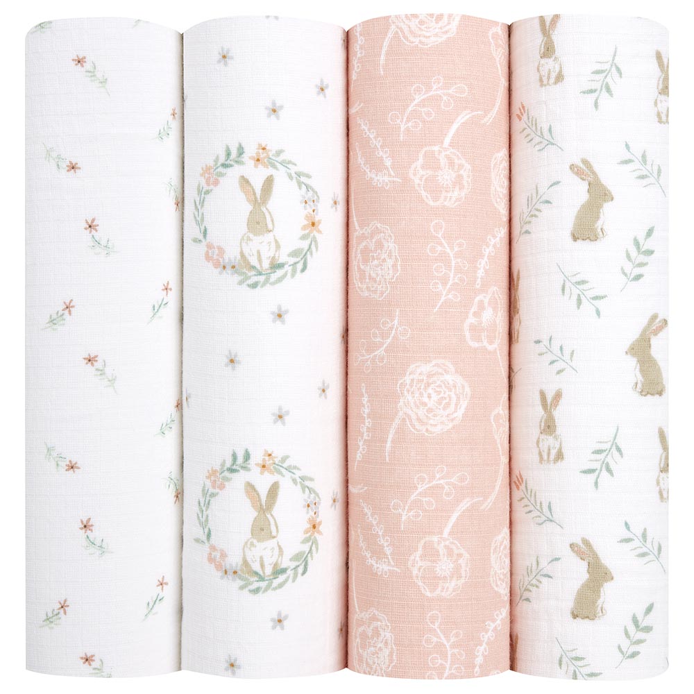 Aden Anais Muslin Swaddle Blanket Pack of 4 Blushing Bunnies