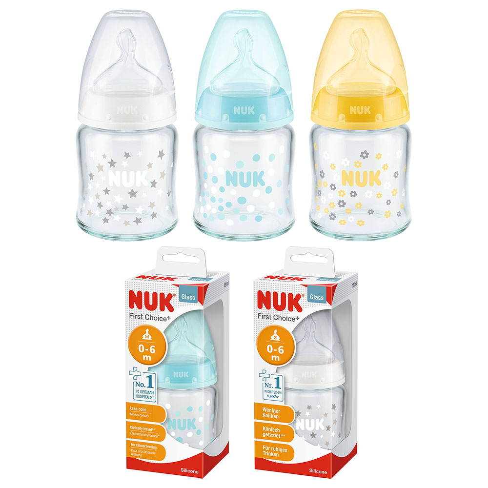 NUK Glasflaska First Choice ⁺ från födseln 120 ml, temperatur control i  dubbelförpackning vit