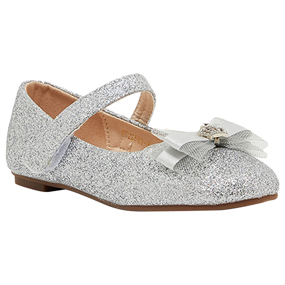 CCC - Bow Detail Glittery Mary Janes Shoes - Silver
