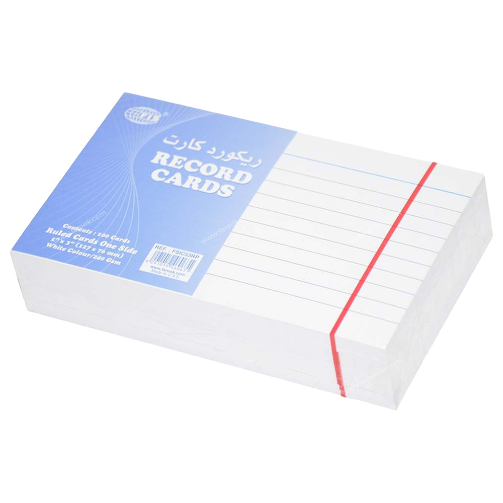 FIS Index Card White Ruled & Plain Sides 100Pcs