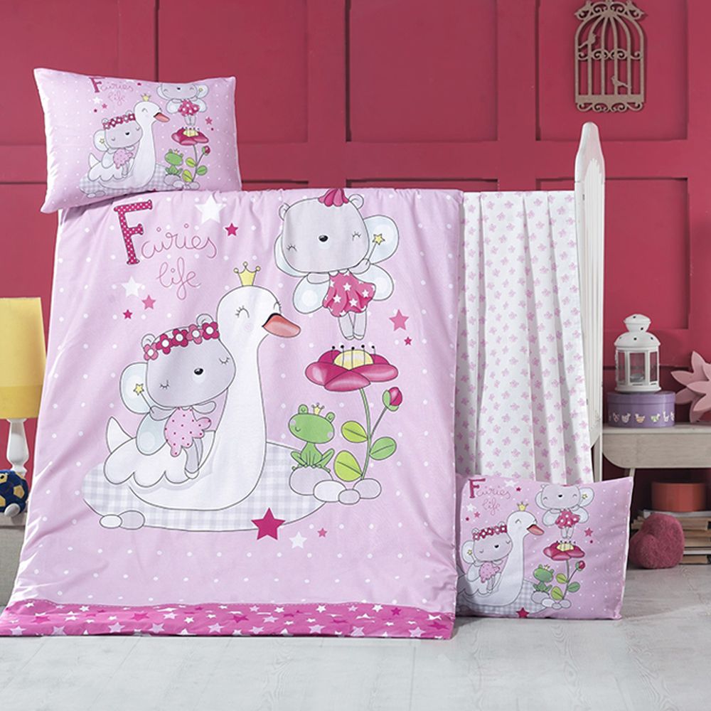 Buy Victoria White Swan Ranforce Baby Quilt Cover Set in UAE