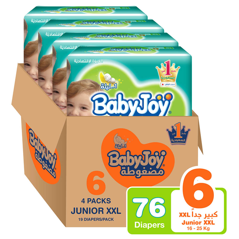 BabyJoy- Compressed Diamond Diapers- Size 6- 16+kg- Pack of 4- 76 Pcs
