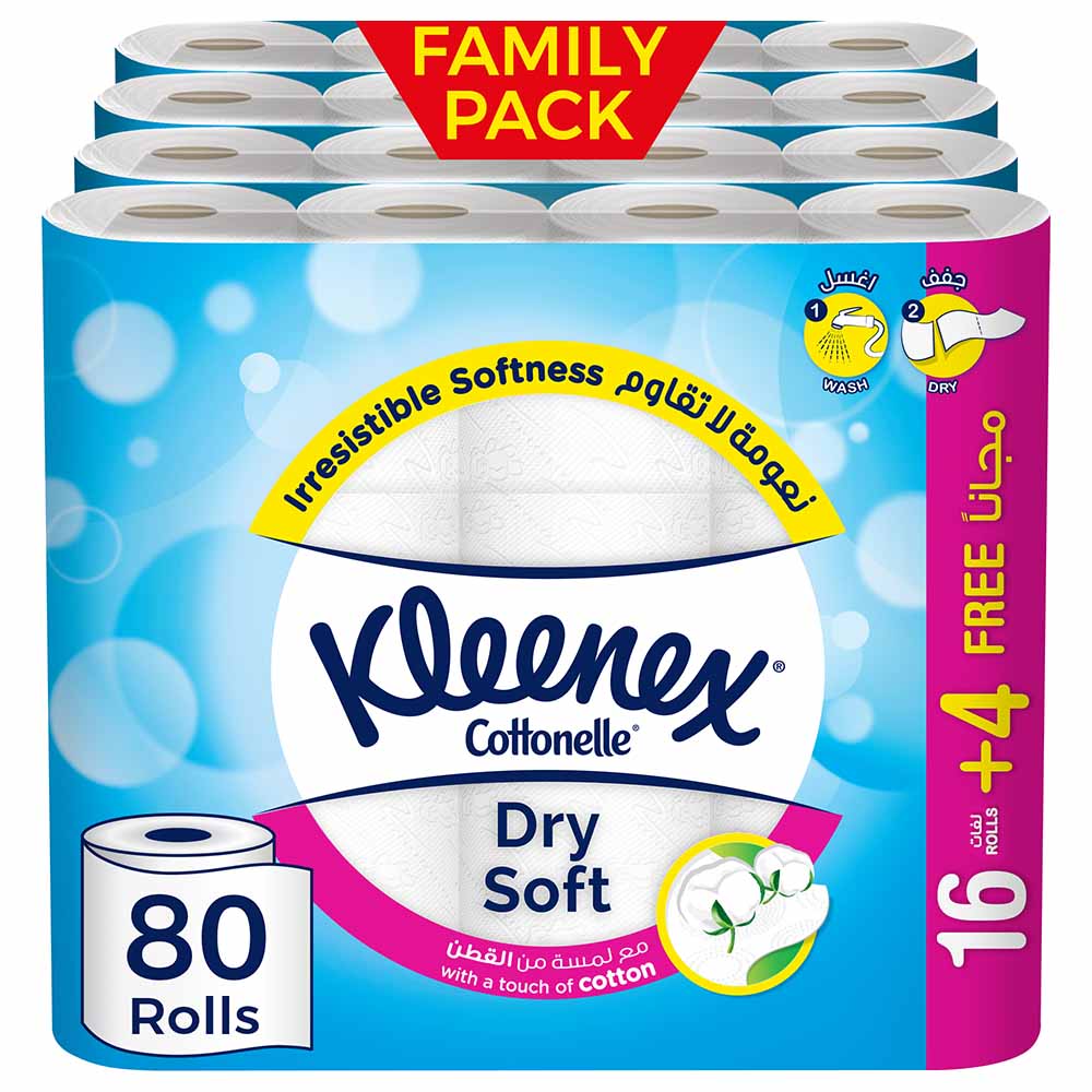 Kleenex Toilet Paper Dry Soft (Pack of 20 Tissue Rolls) x 4,