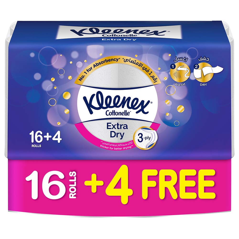 Kleenex Toilet Paper Extra Dry Pack of 20 Tissue Rolls, 160 Sheets x