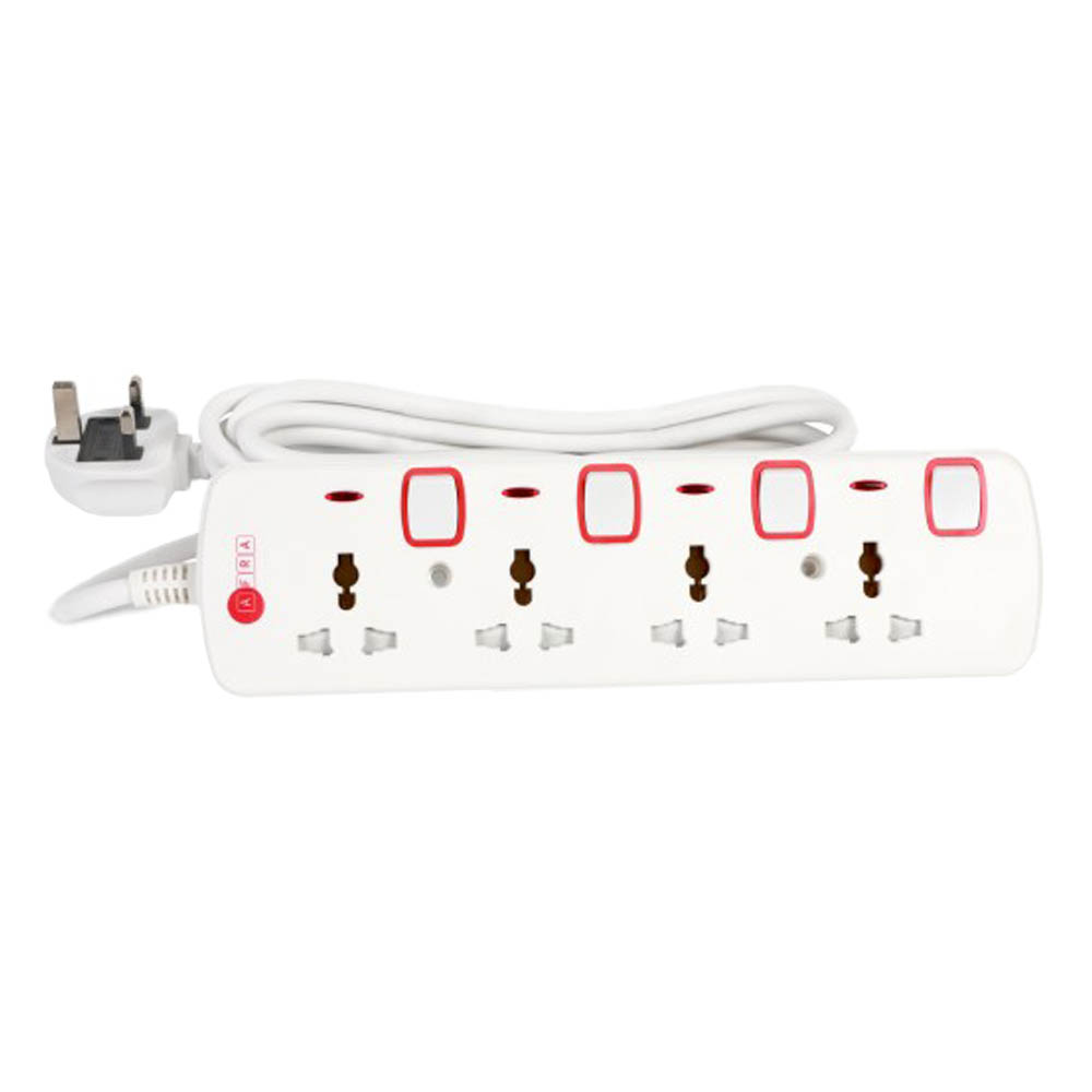 Afra Japan Universal Extension Cord 4 Way 3M Cable 250V White aed-full-form-in-medical