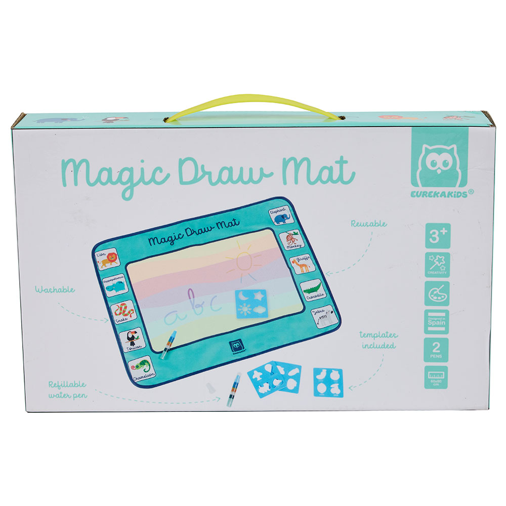 Magic Water Drawing Mat with Rainbow Color Swatches – Jumbo Size Aqua