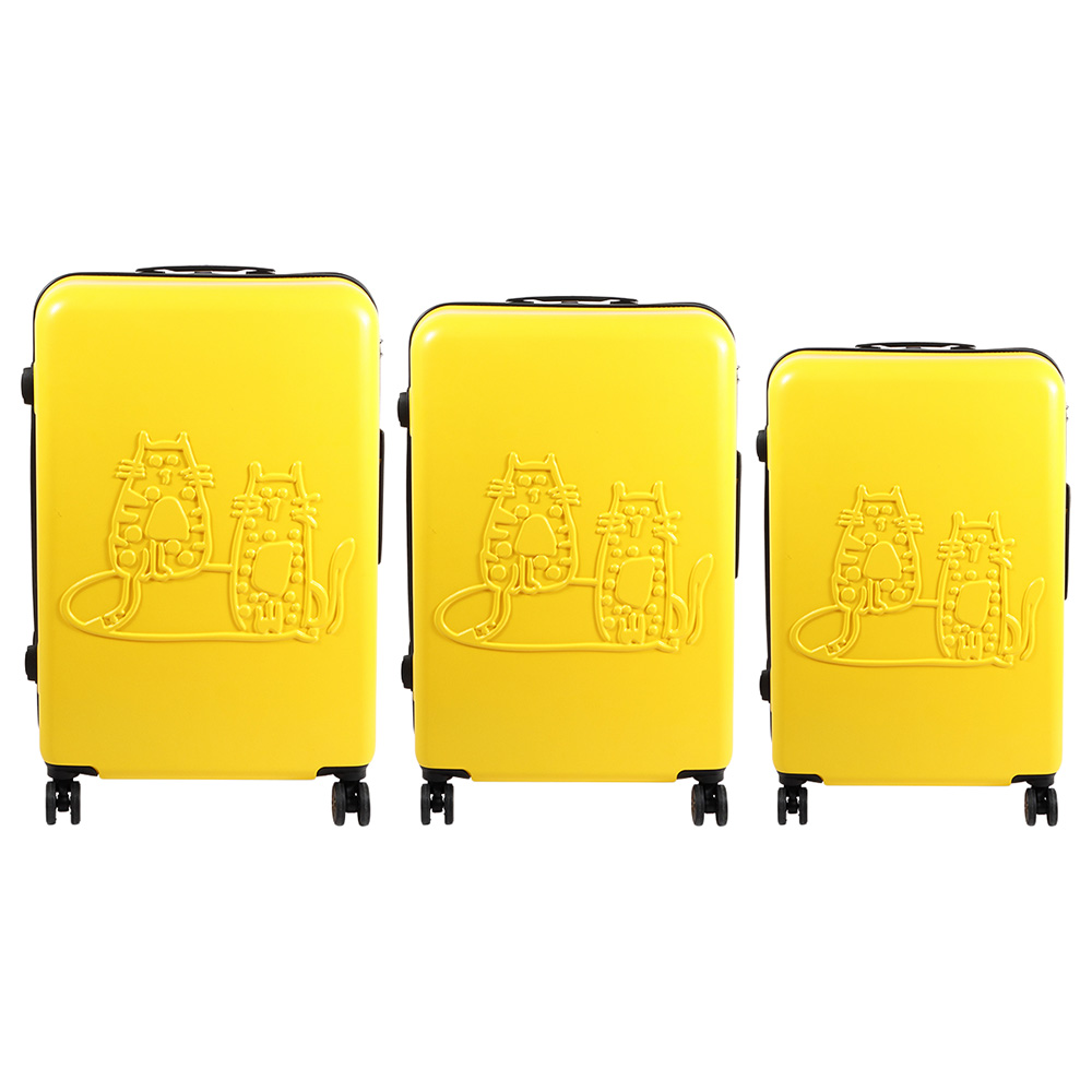 BiggDesign Cats Carry On Luggage 3pcSet Yellow