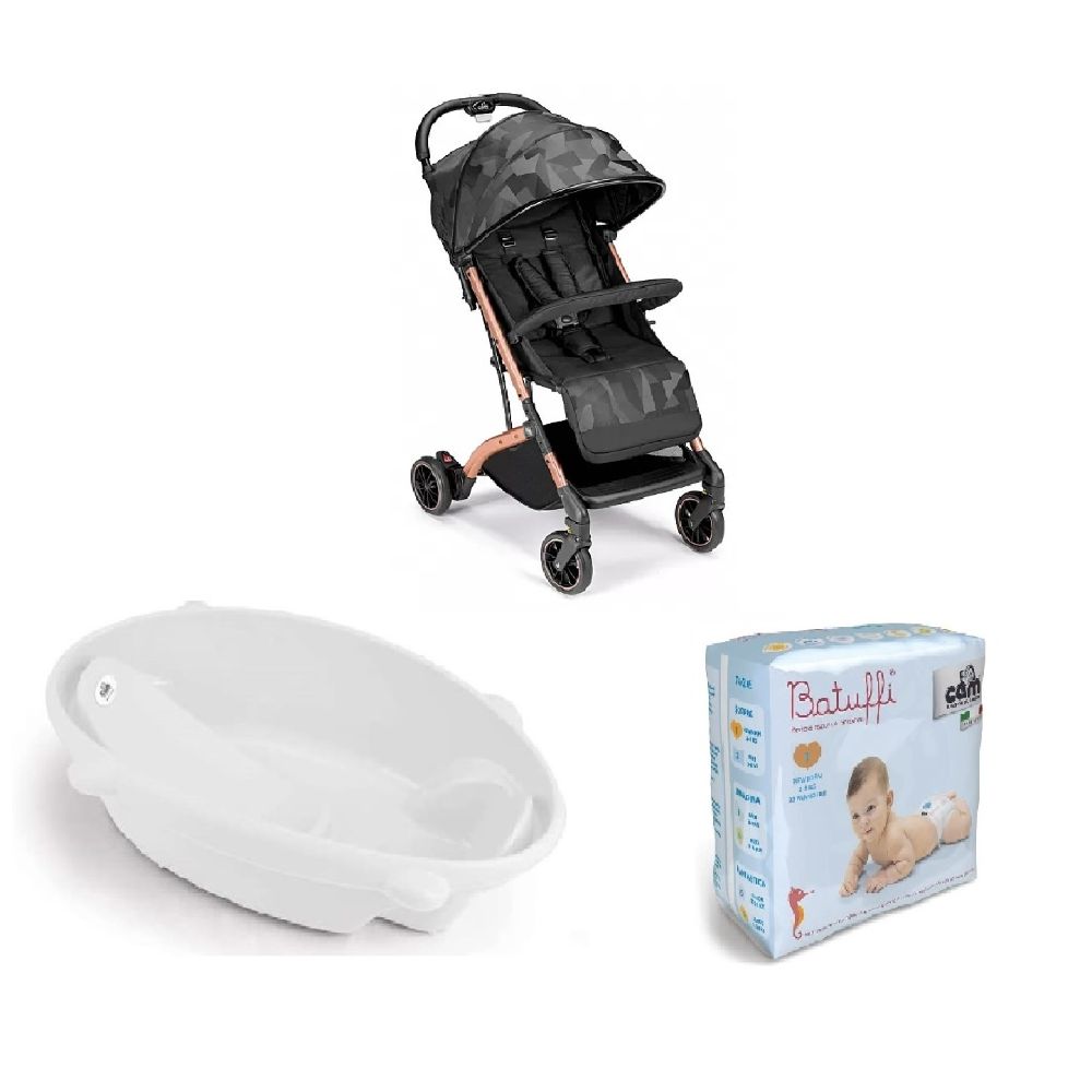 Cam Bath Tub White , Batuffi Newborn Diapers & Compass Stroller