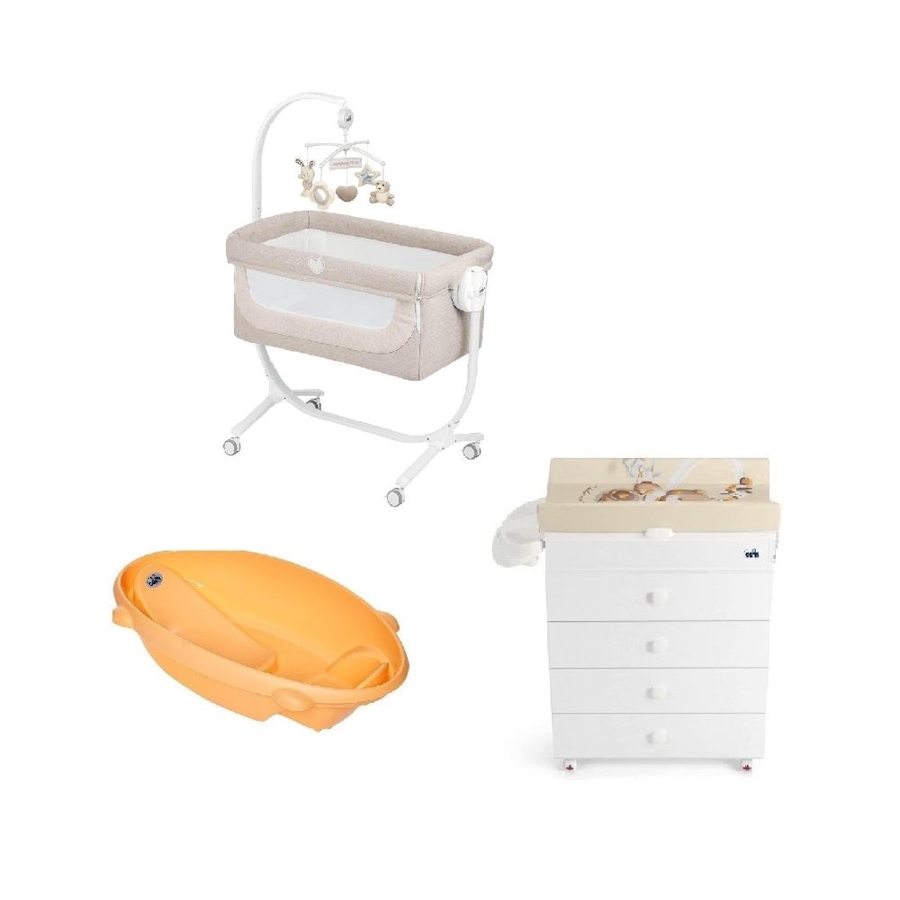 Cam Bath Tub Orange, Changing & Chest of Drawers & Co Bed Cradle