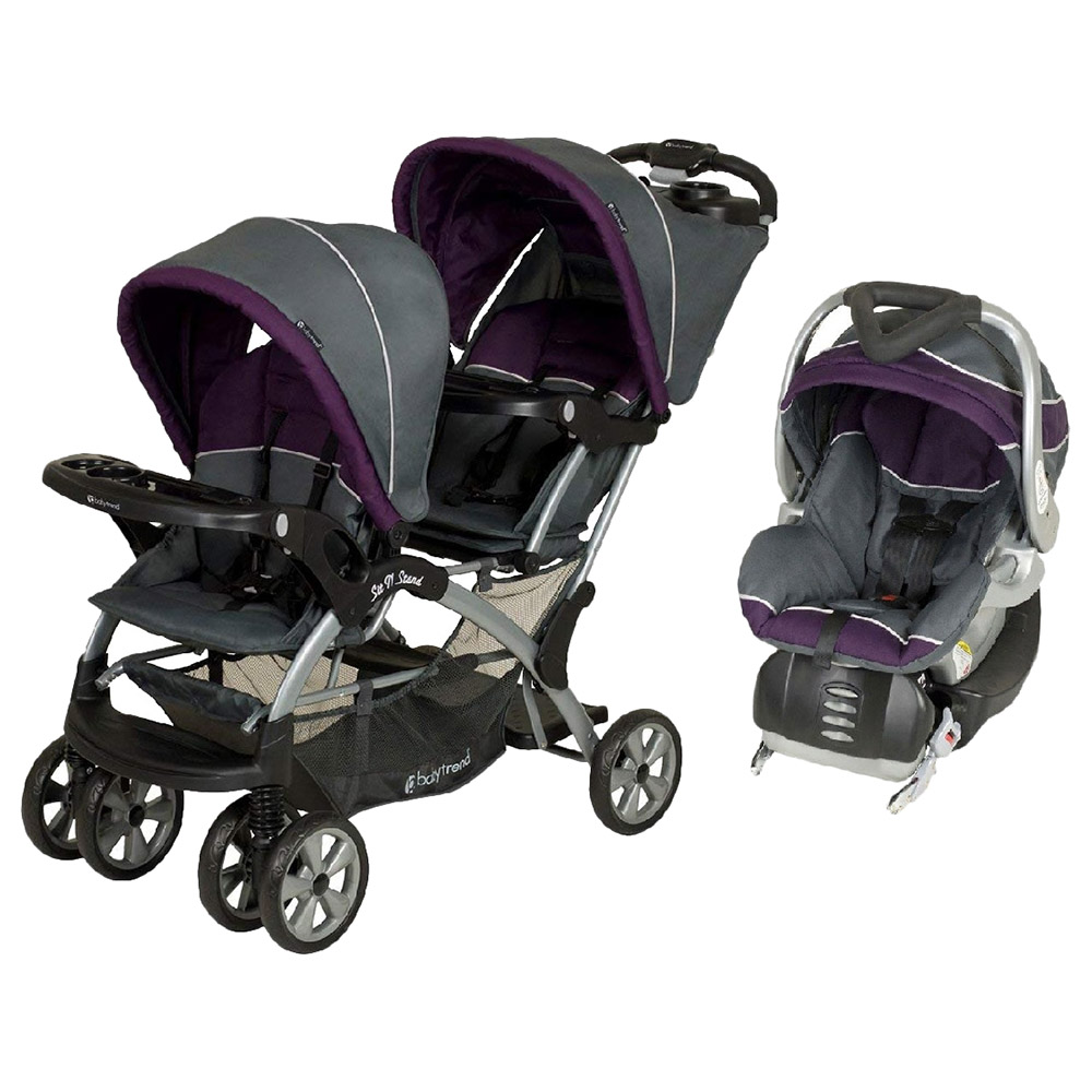 Babytrend Sit N' Stand Double Stroller & FlexLoc Car Seat Purple