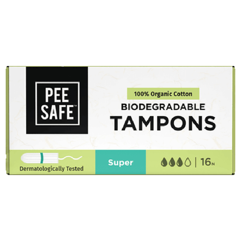 Pee Safe Organic 100 Biodegradable Tampons Super 16pcs