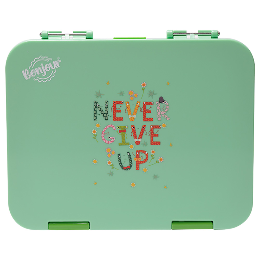 Bonjour Dual Clip 4/6 Compartment Bento Lunch Box Green